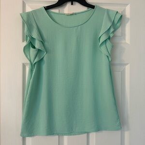 Mint Green Ruffle Sleeve Women's Top
